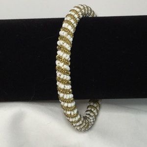 White and Gold Beaded Bangle!